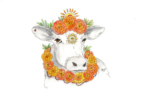 Cow With Flowers 1 (Size: A3)