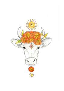 Cow With Flowers 2 (Size: A3)