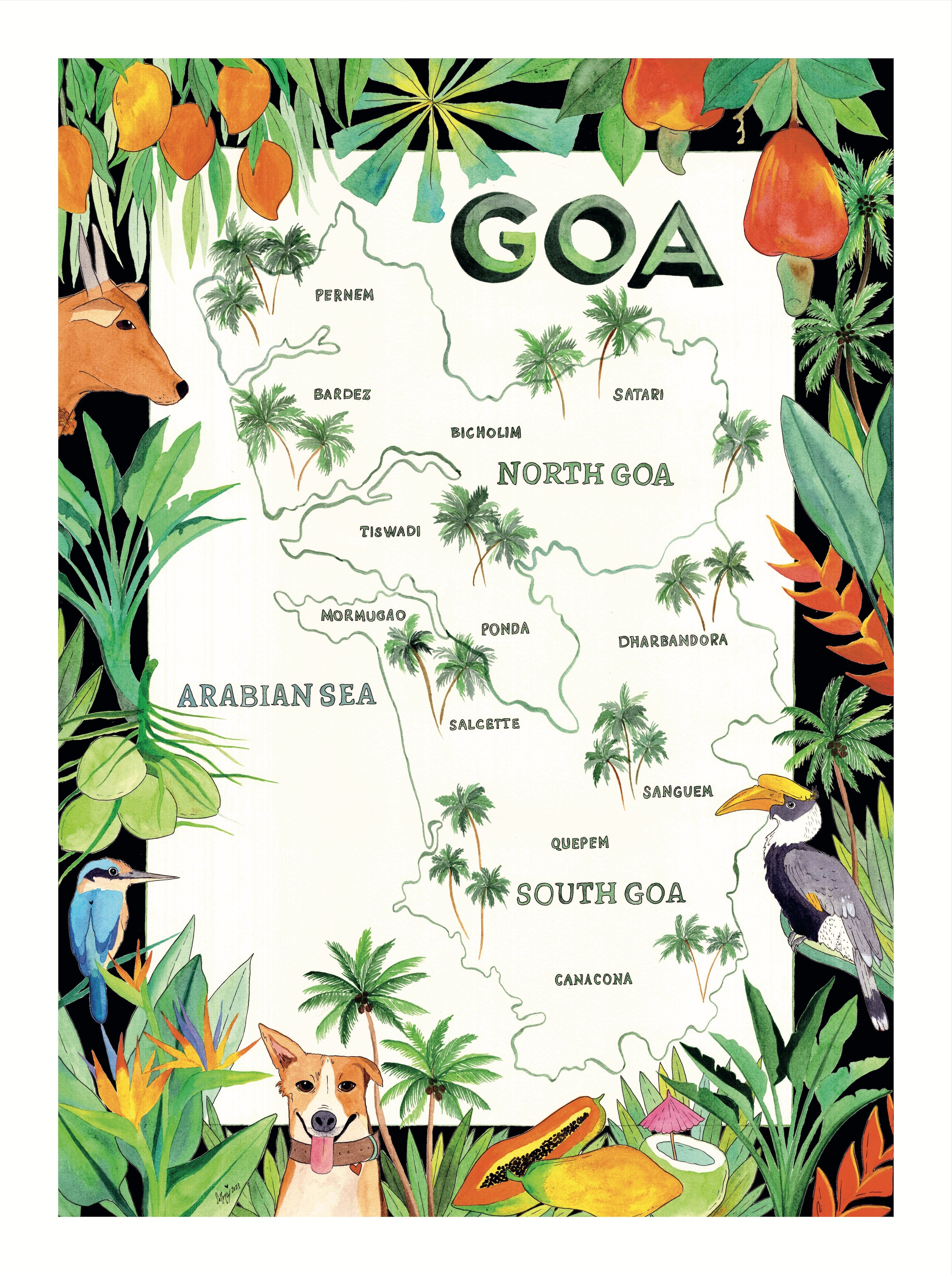 Goa map (Black border) (Size: A2)