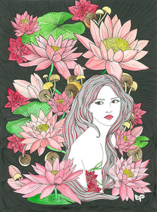 Waterlilly Girl (Size: A3)
