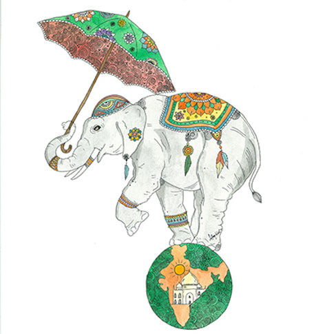 Elephant On World (Size: A4)