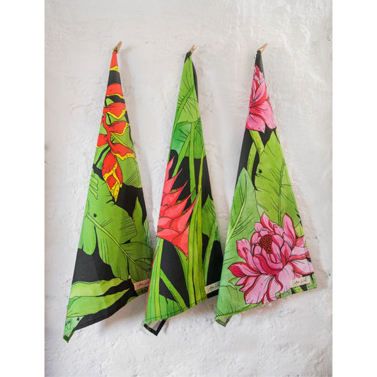 Tropical Floral Tea Towel Set of 3