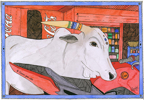 Cow And Bike (Size: A4)